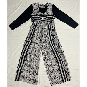 Vintage Melissa Women's Size 6 Black White Wide Leg Floral Long Sleeve Jumpsuit